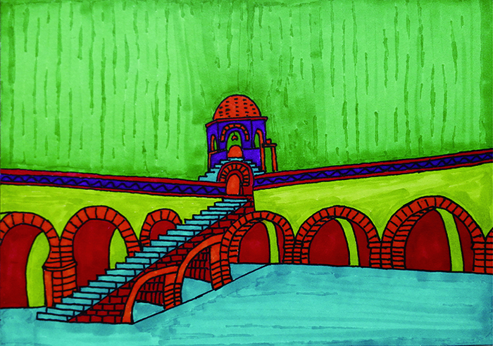 伊斯兰建筑 彩色水笔综合 32x24CM 2015