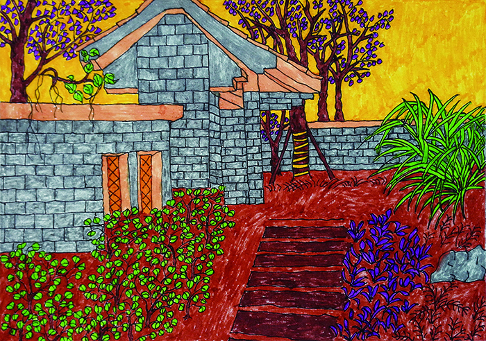 小区一角 彩色水笔综合 32x24CM 2015