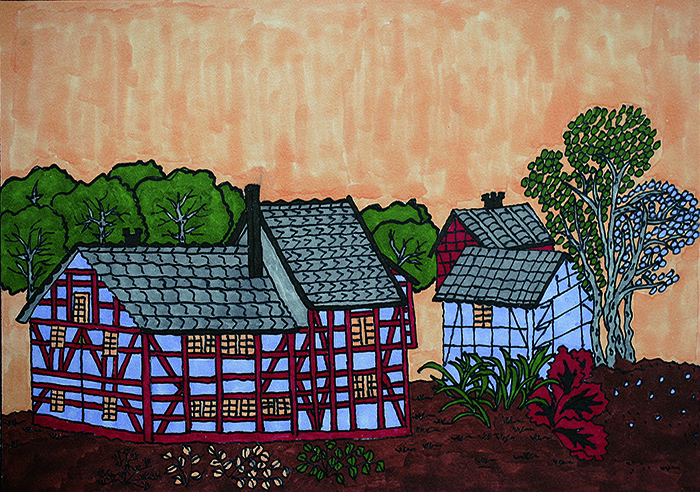 斯康森民俗露天博物馆 彩色水笔综合 32x24CM 2015