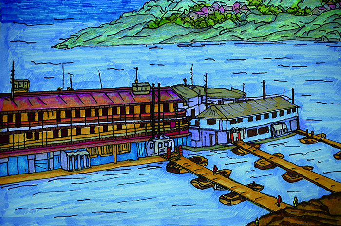 朝天门码头 彩色水笔综合 37x28cm 2015